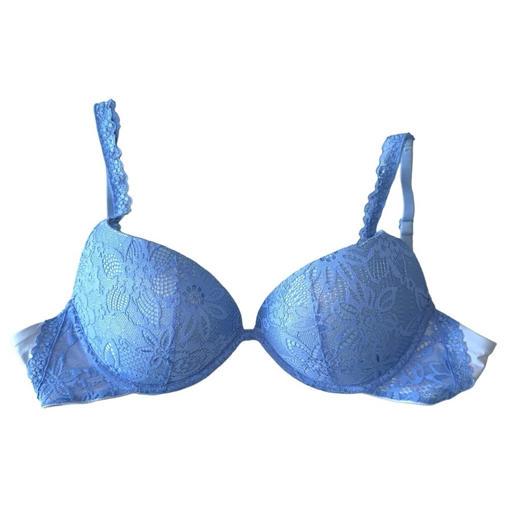 AERIE PADDED PUSH UP BRA WOMENS  SIZE 34C LIGHT BLUE FLORAL BLOOM LACE